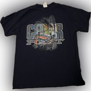 Authentic VTG Cedar Point Mens Large Faded Roller Coaster Theme Park T-Shirt